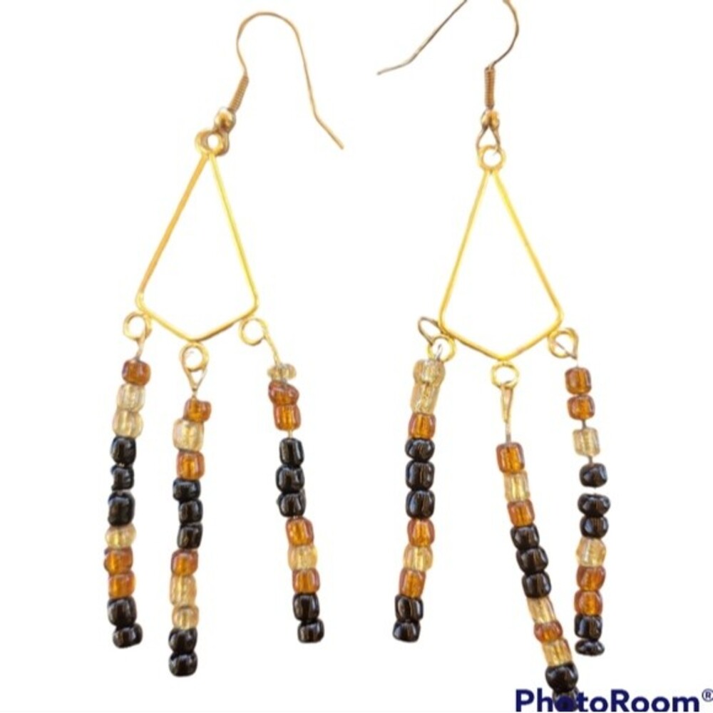 Handmade Beaded Chandelier Fish Hook Pierced Earrings Dark Academia OOAK Craft